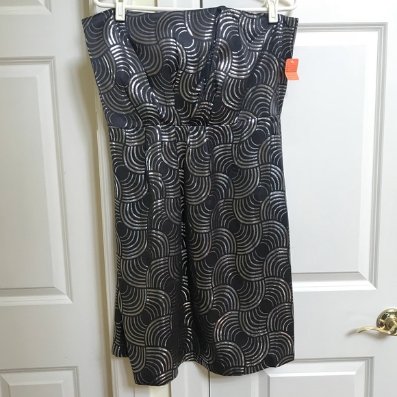 Shoshanna Strapless Metallic Silver & Black Dress - Picture 2 of 8